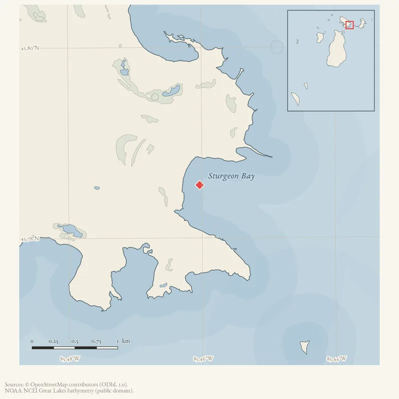Locator map: Sturgeon Bay highlighted within the Beaver Island archipelago