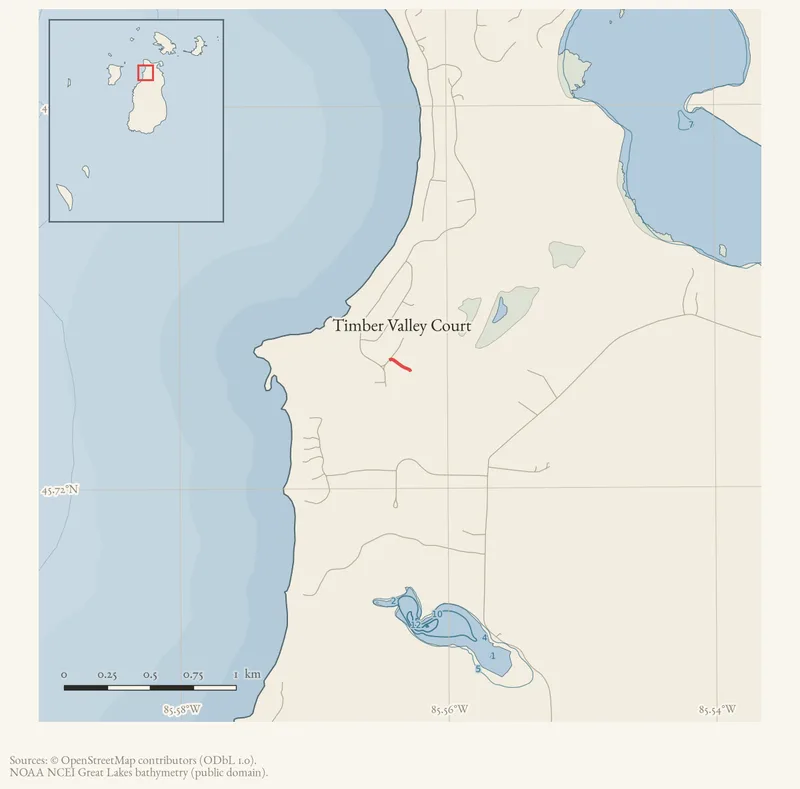 Locator map: Timber Valley Court highlighted within the Beaver Island archipelago
