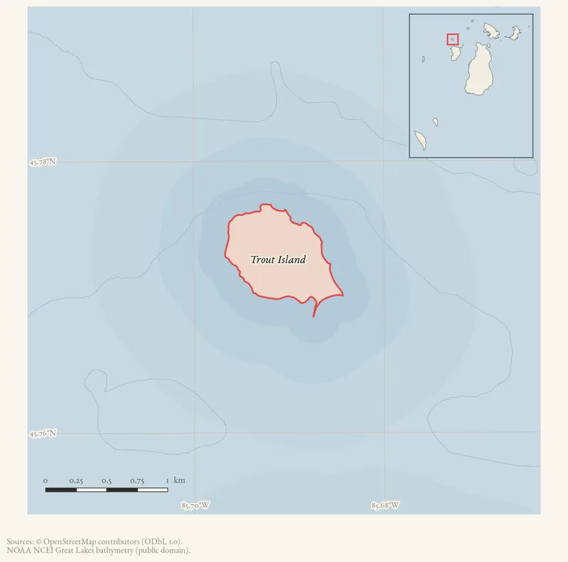 Locator map: Trout Island highlighted within the Beaver Island archipelago