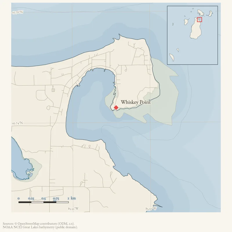 Locator map: Whiskey Point highlighted within the Beaver Island archipelago