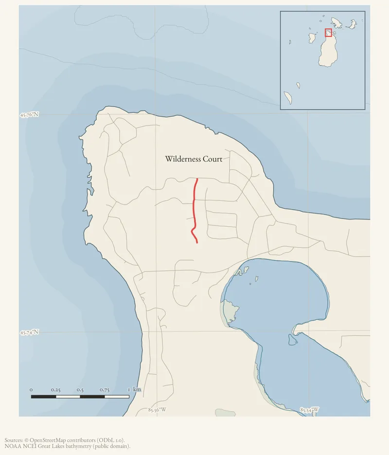 Locator map: Wilderness Court highlighted within the Beaver Island archipelago