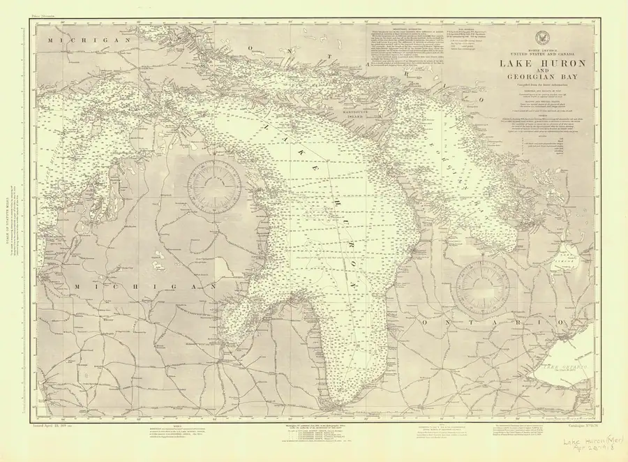 Historical chart: Lake Huron And Georgian Bay, held by NOAA Office of Coast Survey, 1918.