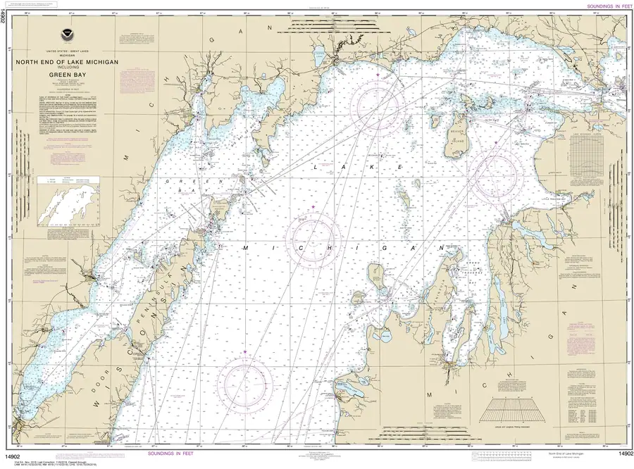 Historical chart: North end of Lake Michigan, including Green Bay, held by NOAA Office of Coast Survey, 2018.