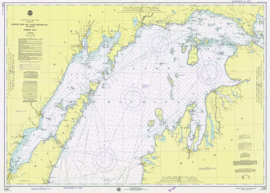 Historical chart: North End Of Lake Michigan Including Green Bay, held by NOAA Office of Coast Survey, 1975.
