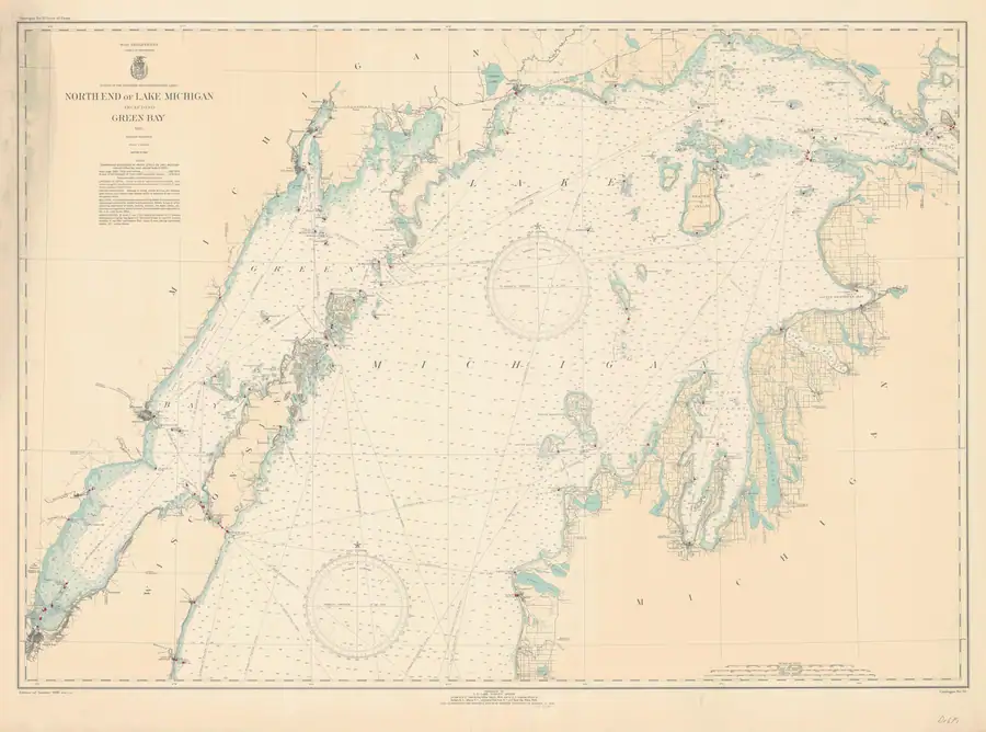 Historical chart: North End Of Lake Michigan Including Green Bay, held by NOAA Office of Coast Survey, 1935.