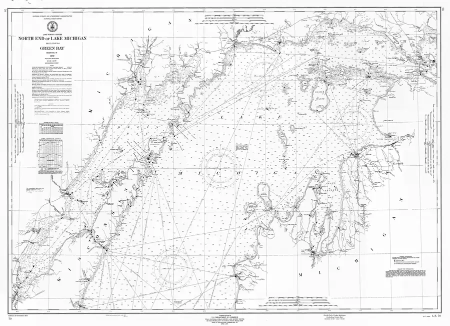 Historical chart: North End Of Lake Michigan Including Green Bay, held by NOAA Office of Coast Survey, 1972.
