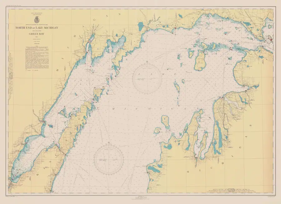 Historical chart: North End Of Lake Michigan Including Green Bay, held by NOAA Office of Coast Survey, 1944.