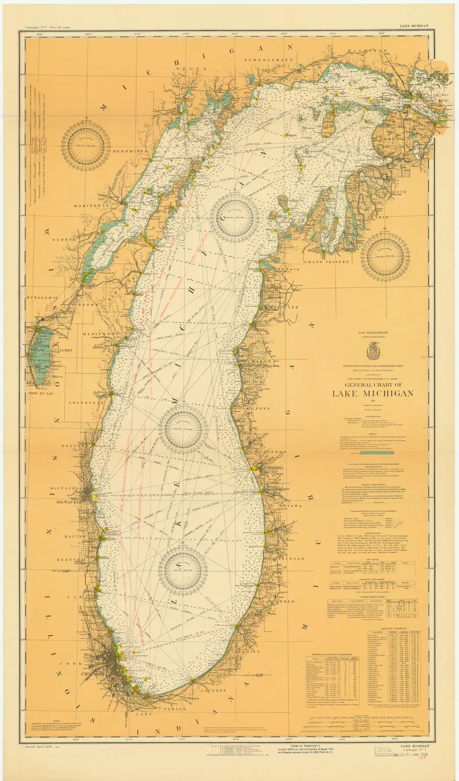Historical chart: General Chart Of Lake Michigan., held by NOAA Office of Coast Survey, 1929.