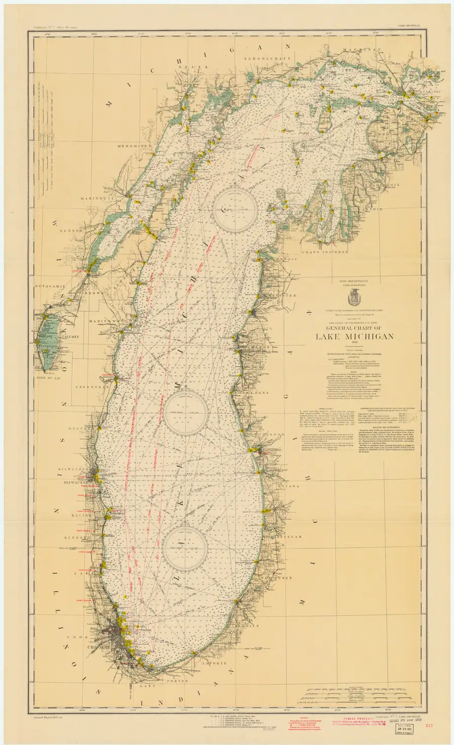 Historical chart: General Chart Of Lake Michigan, held by NOAA Office of Coast Survey, 1933.