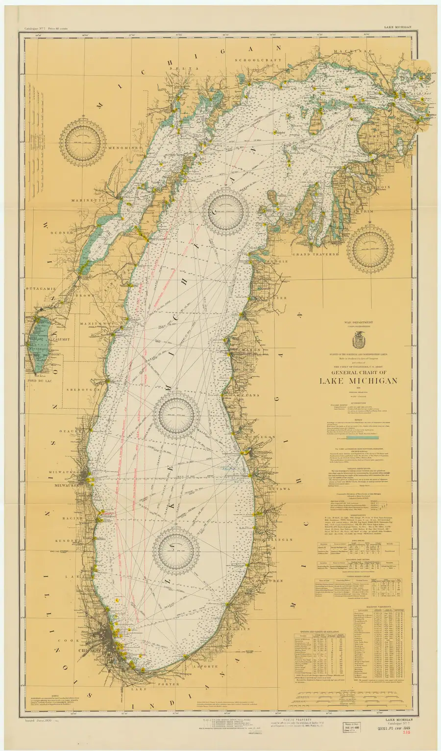 Historical chart: General Chart Of Lake Michigan, held by NOAA Office of Coast Survey, 1930.