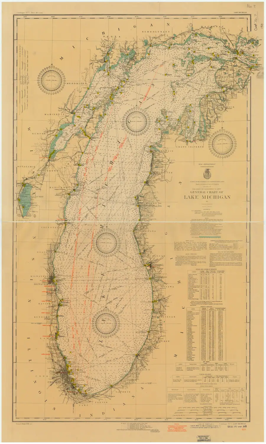 Historical chart: General Chart Of Lake Michigan, held by NOAA Office of Coast Survey, 1932.