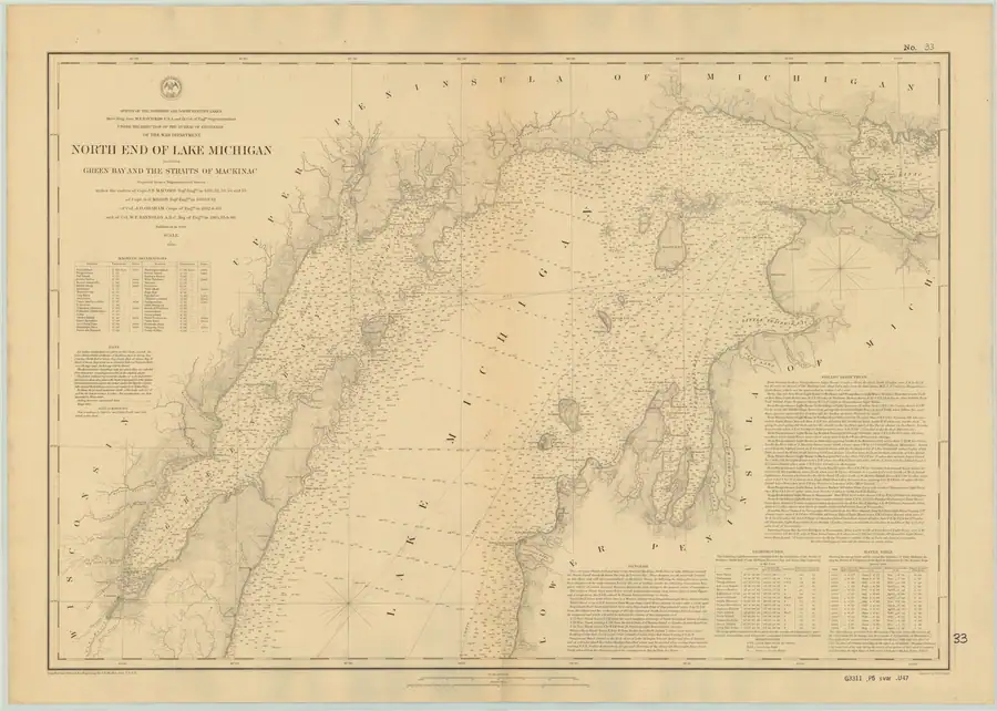 Historical chart: North End Of Lake Michigan Including Green Bay And The Straits Of Mackinac, held by NOAA Office of Coast Survey, 1867.