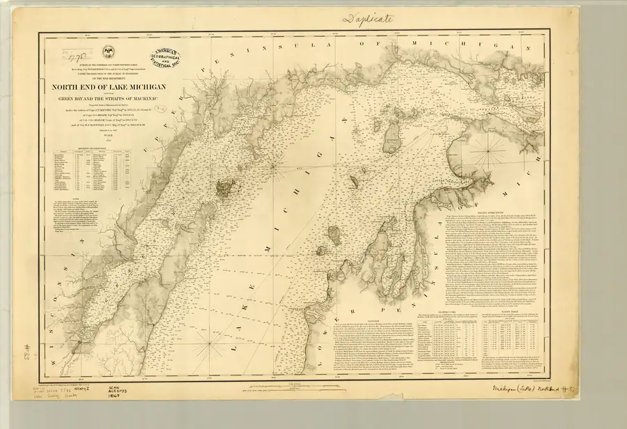 Historical nautical chart with coastlines, depth soundings, navigation notes, and compass roses.