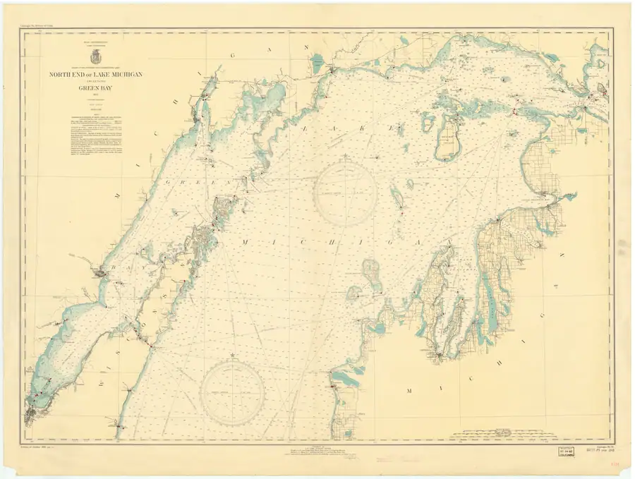 Historical chart: North End Of Lake Michigan Including Green Bay, held by NOAA Office of Coast Survey, 1937.