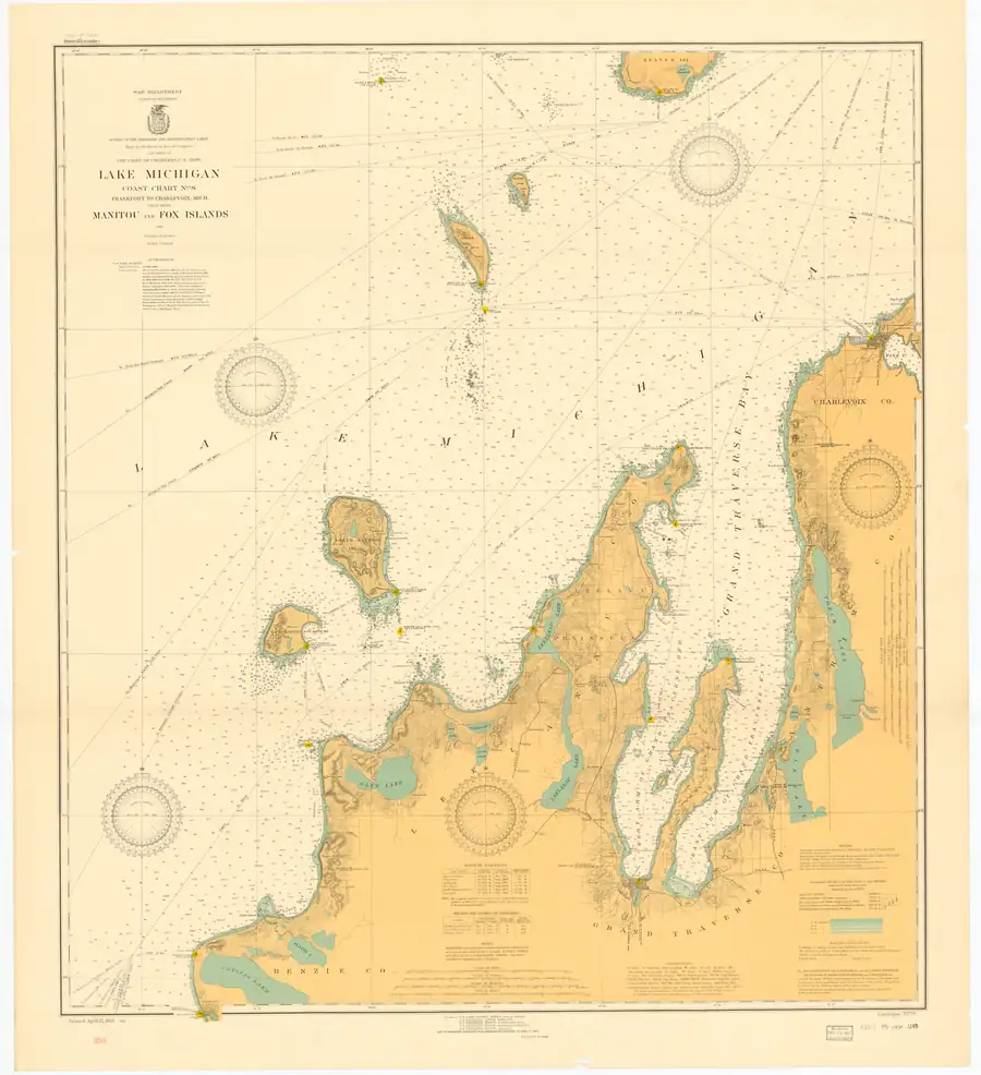 Historical chart: Lake Michigan Coast Chart No.8, Frankfort To Charlevoix, Mich. Including Manitou And Fox Islands, held by NOAA Office of Coast Survey, 1926.