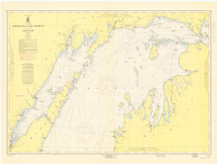 Historical chart: North End Of Lake Michigan Including Green Bay, held by NOAA Office of Coast Survey, 1963.