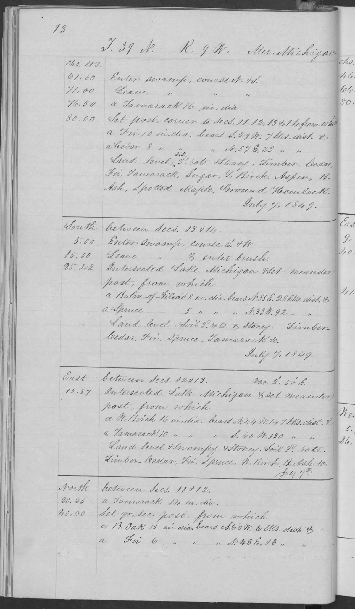 Scanned page: field note volume 168138 page 0018 garden hog survey, held by Bureau of Land Management, General Land Office Records.