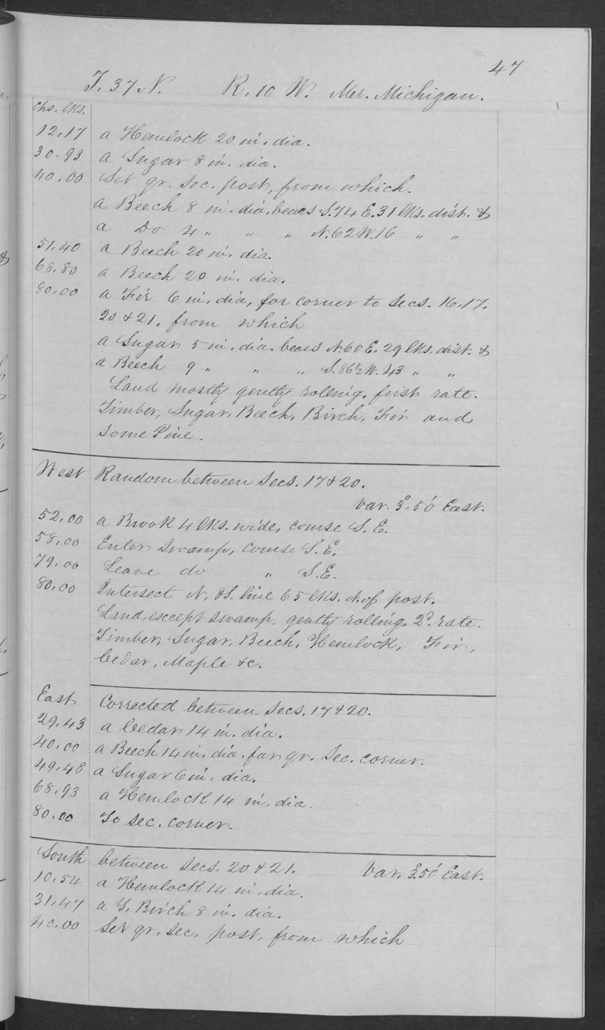 Scanned page: field note volume 168138 page 0047 big beaver island survey, held by Bureau of Land Management, General Land Office Records.