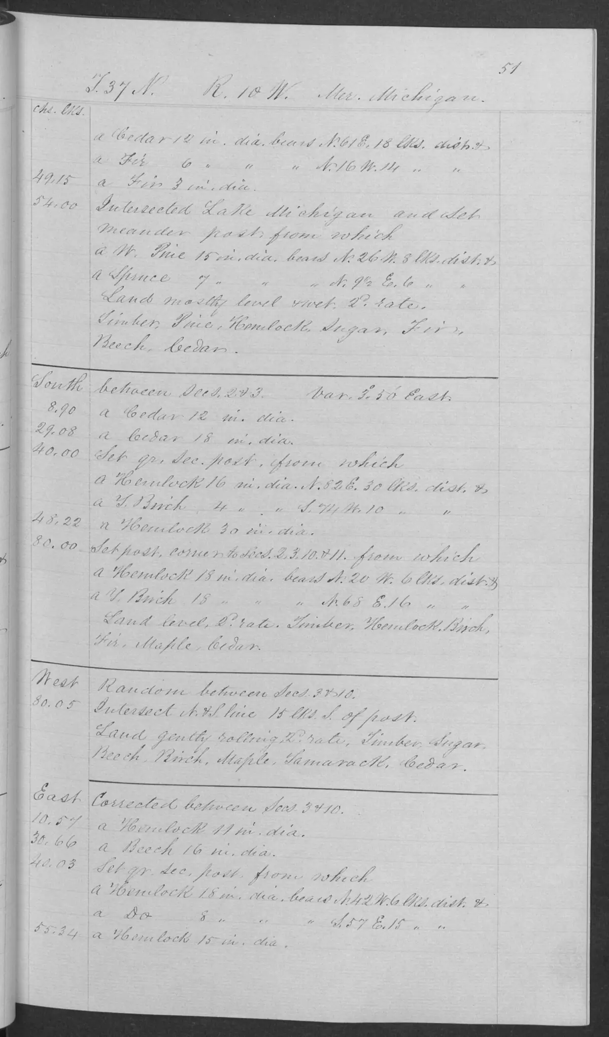 Scanned page: field note volume 168138 page 0051 big beaver island survey, held by Bureau of Land Management, General Land Office Records.