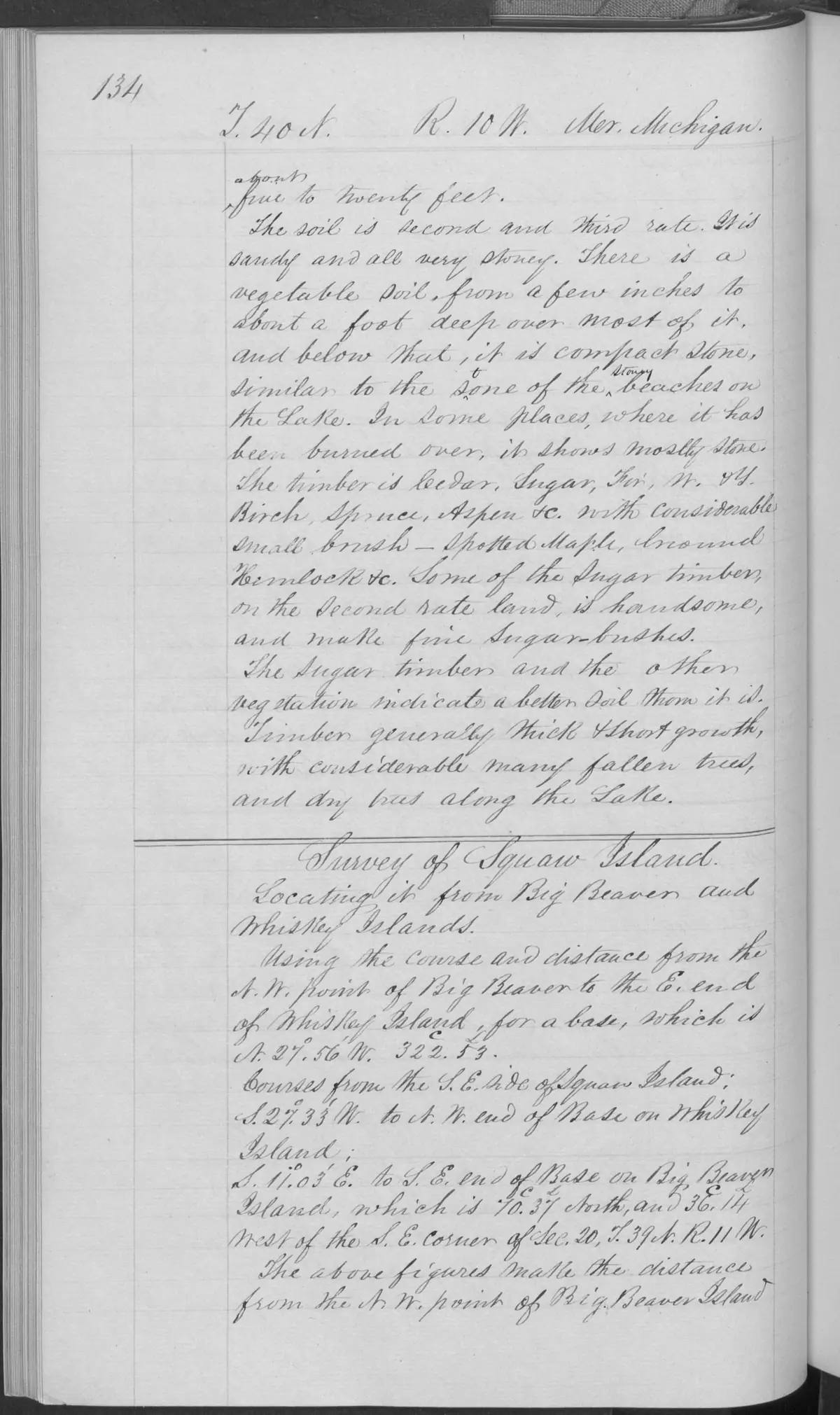 Scanned page: field note volume 168138 page 0134 garden island general description, held by Bureau of Land Management, General Land Office Records.