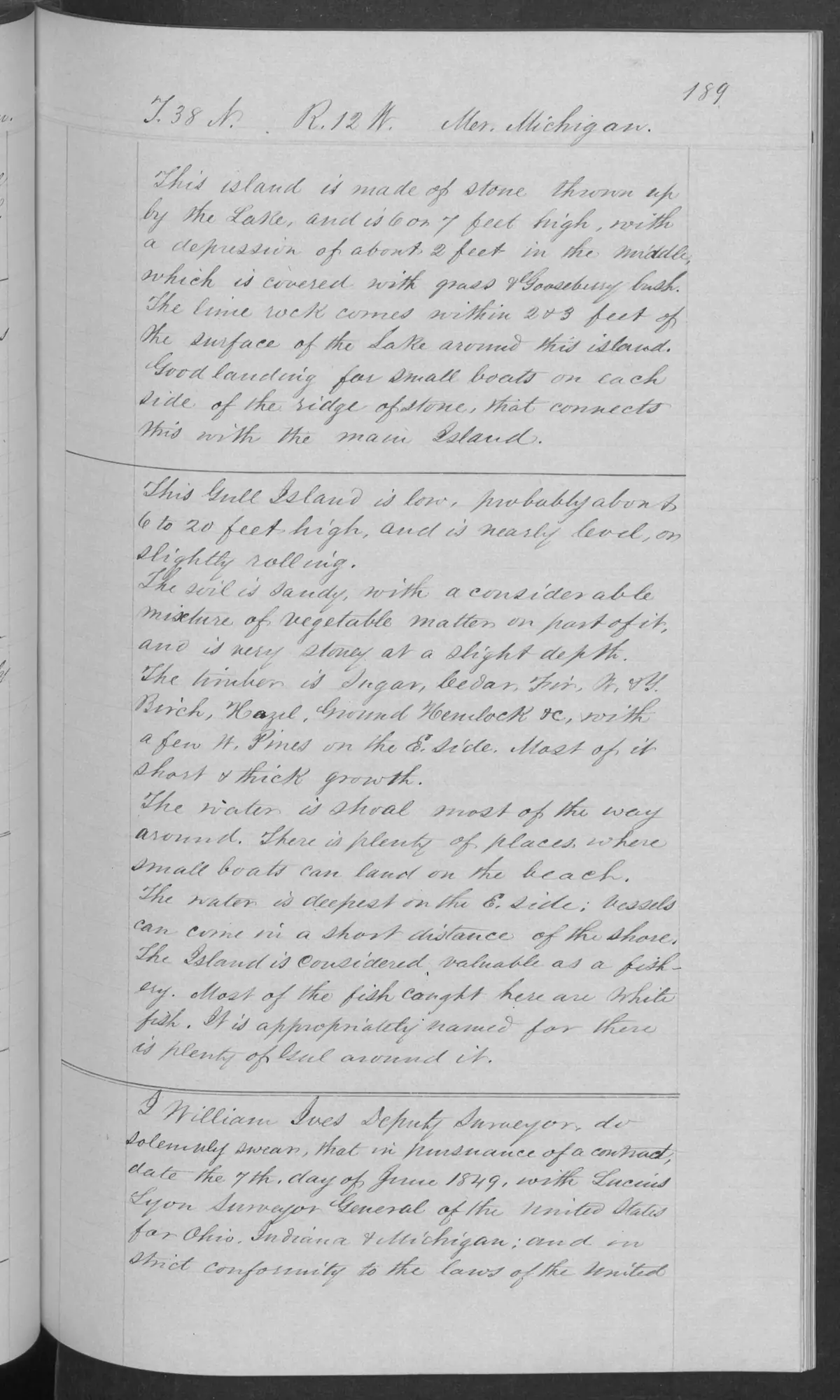 Scanned page: field note volume 168138 page 0189 gull island general description, held by Bureau of Land Management, General Land Office Records.