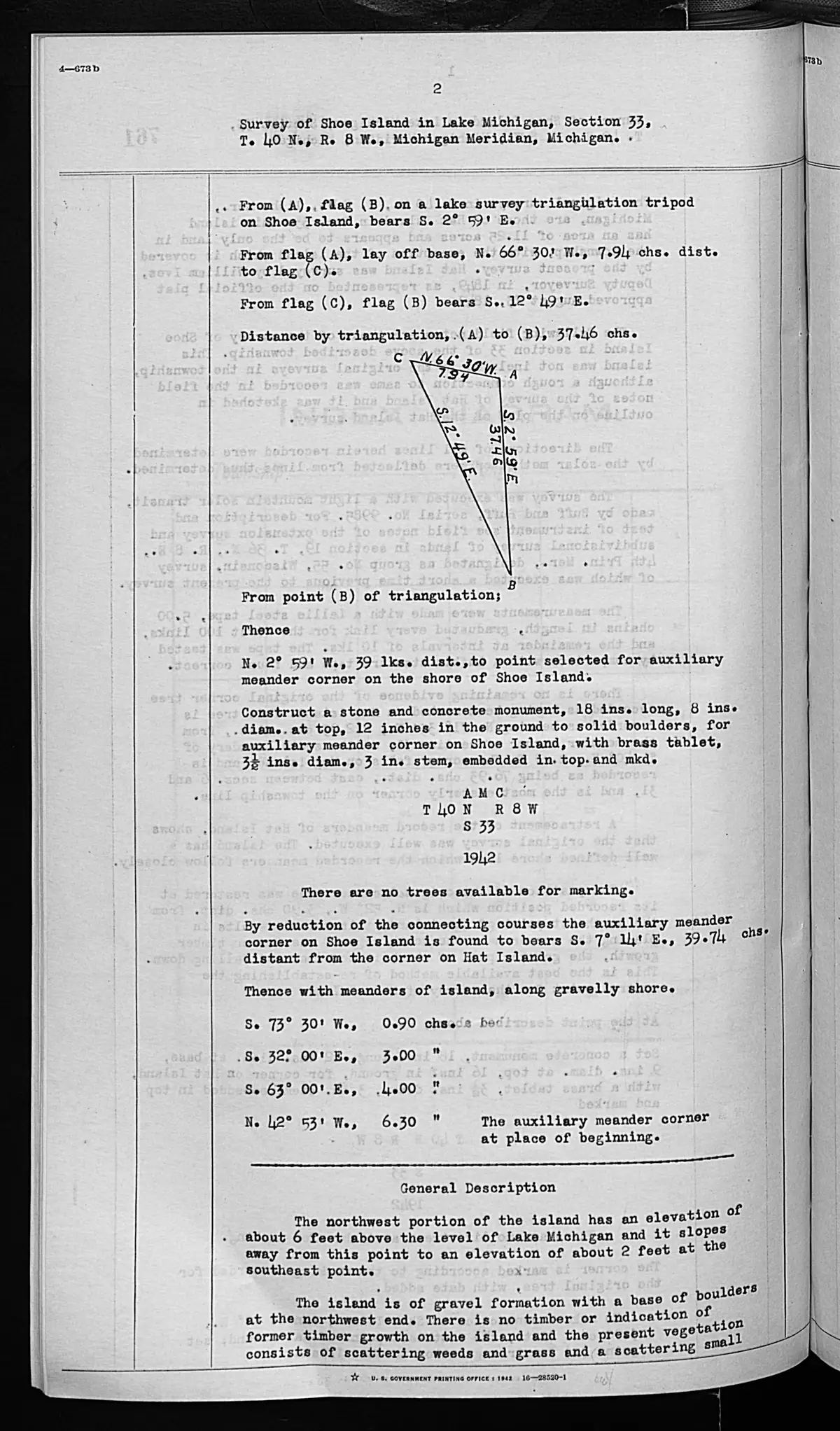 Scanned page: field note volume 276017 page 0762 shoe island general description, held by Bureau of Land Management, General Land Office Records.