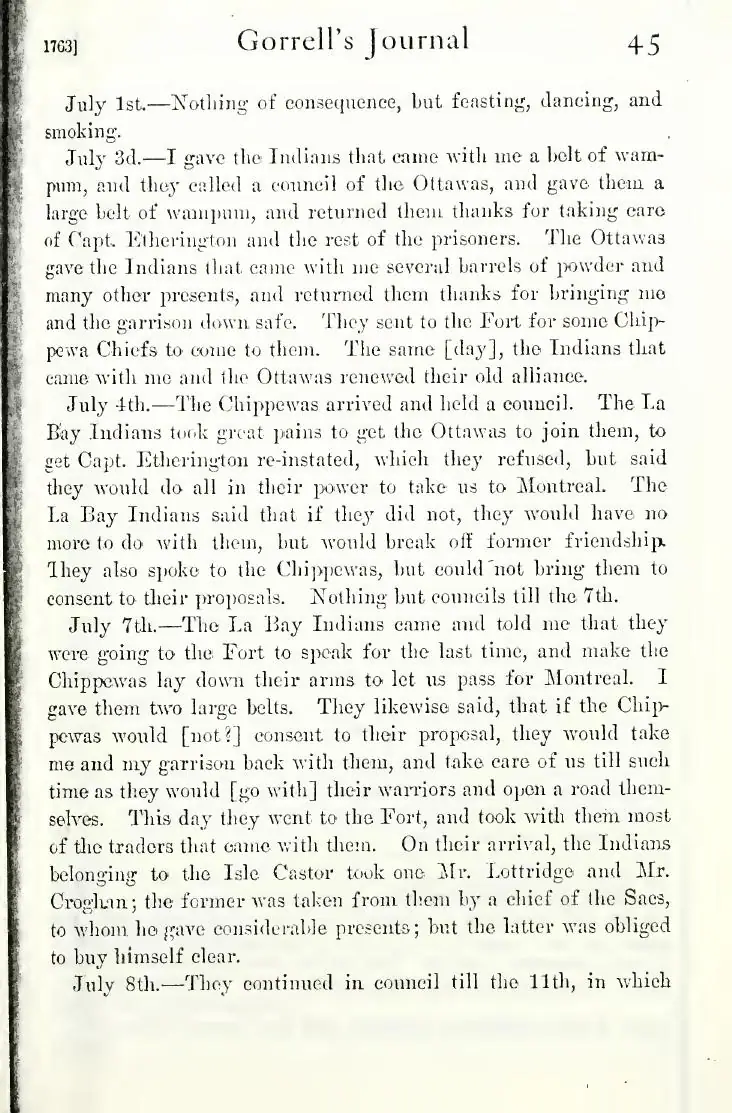 Scanned document page: James Gorrell’s Isle Castor journal passages (1763;