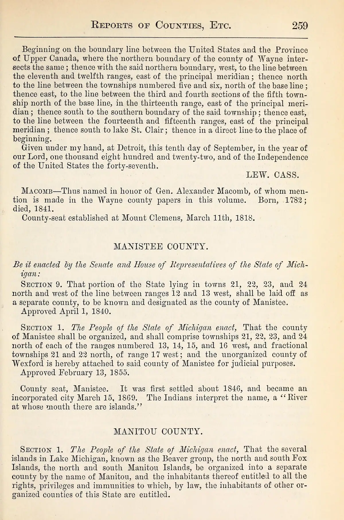 Scanned document page: Michigan Historical Collections, volume 1 (1874).