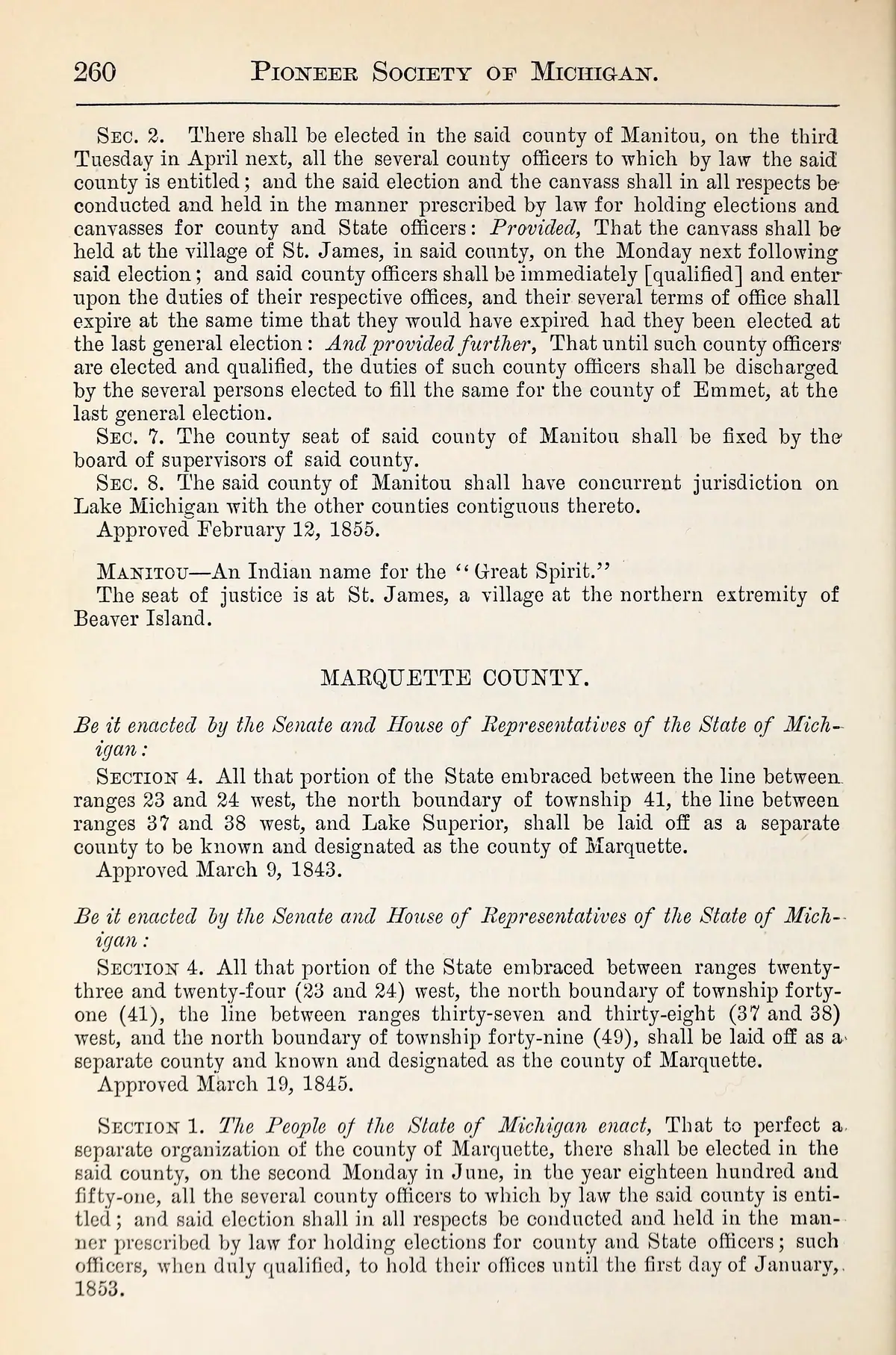 Scanned document page: Michigan Historical Collections, volume 1 (1874).