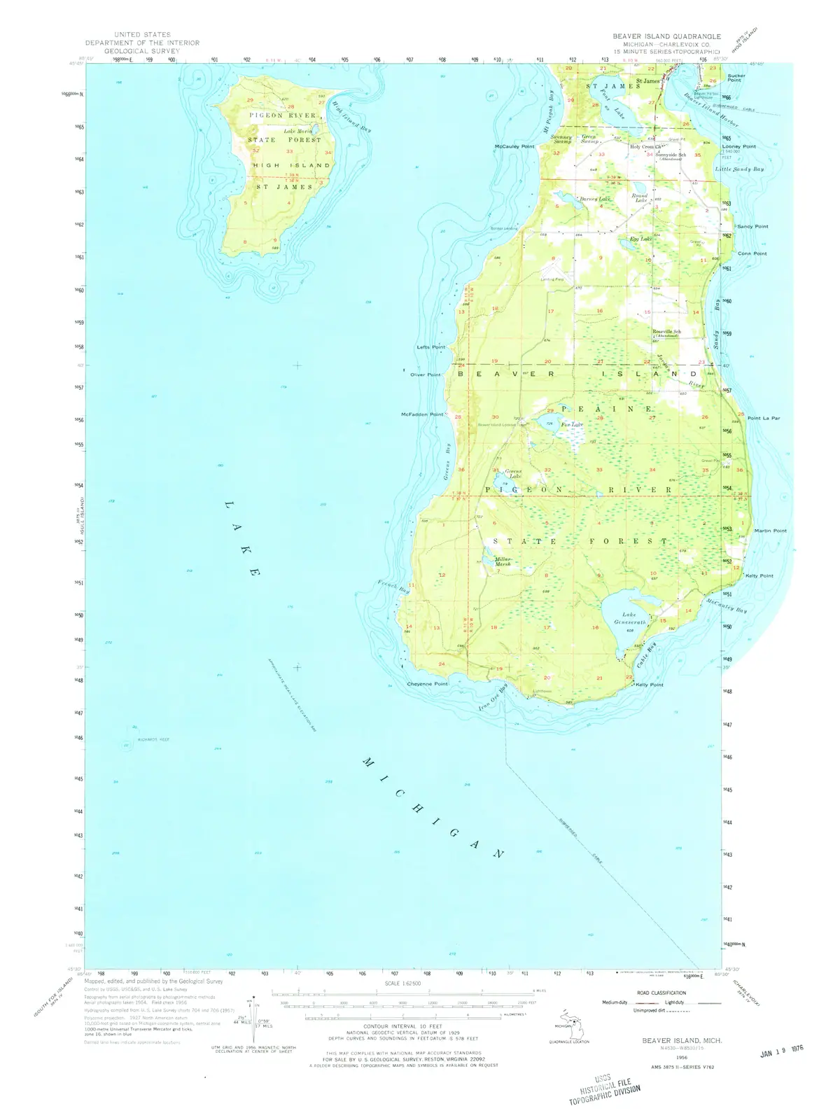 Historical chart: USGS Beaver Island topographic map (1956).