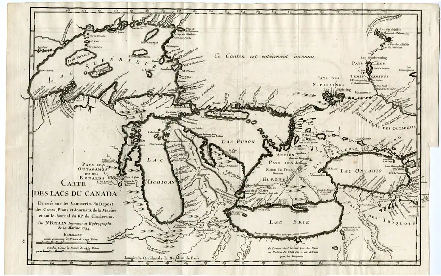 Historical chart: Bellin Carte des Lacs du Canada (1744).
