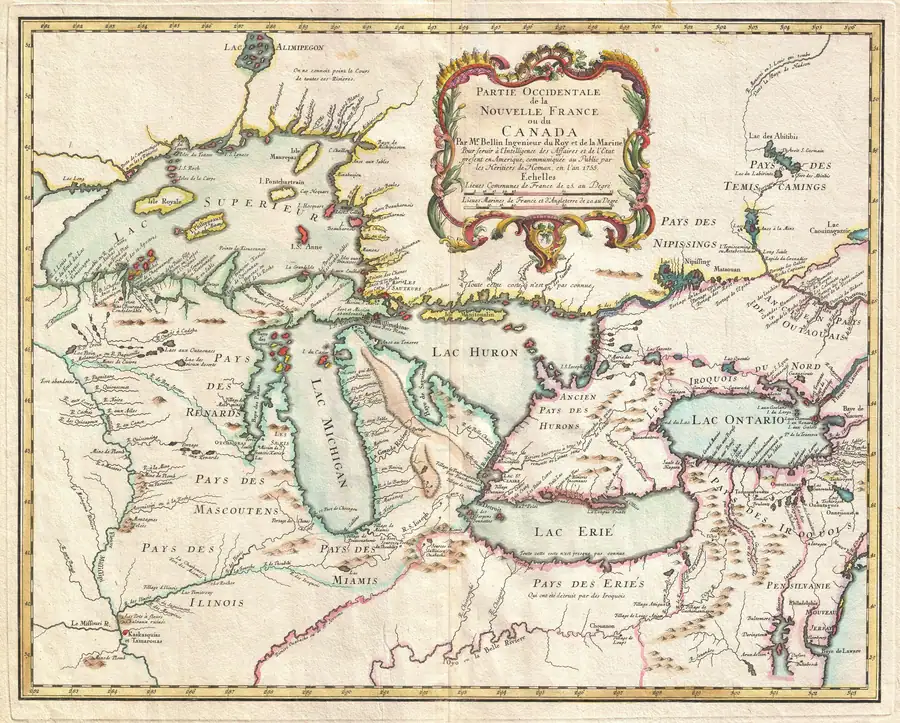 Historical chart: Bellin–Homann Great Lakes map (1755).