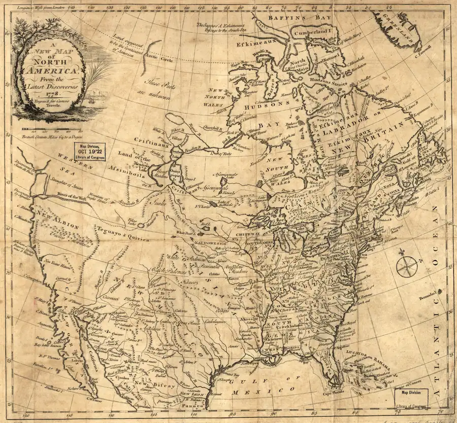 Historical chart: Jonathan Carver map of North America (1778).