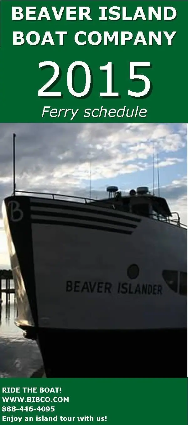 Promotional graphic featuring the bow of a ferry beneath a ferry schedule heading.