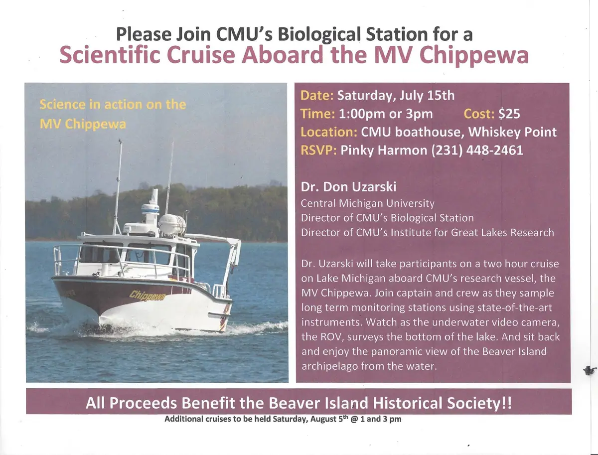 Promotional poster featuring a research vessel and information about scientific cruises.
