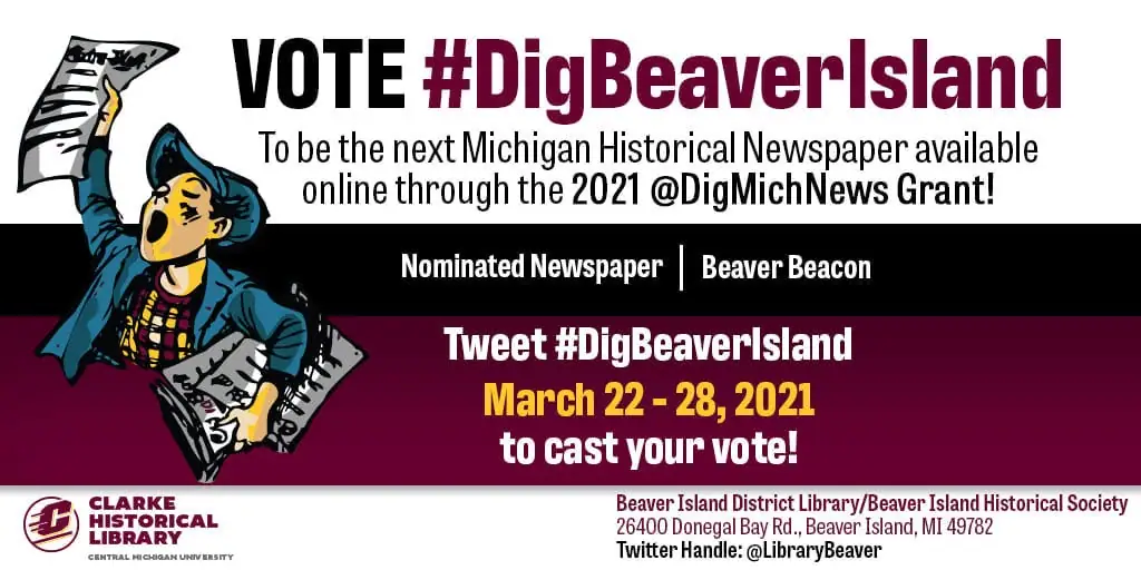Promotional graphic urging votes for a newspaper digitization grant.
