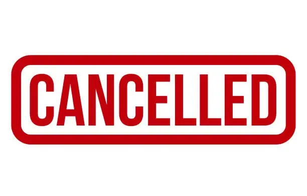 Red uppercase word “CANCELLED” centered inside a rounded rectangular border on a white background.