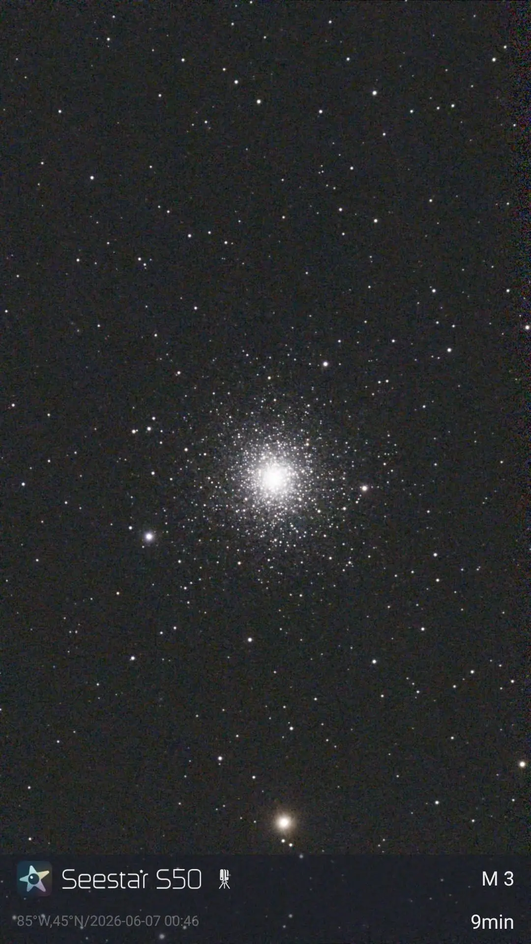 A star field with a dense, bright stellar cluster and astronomical imaging labels.