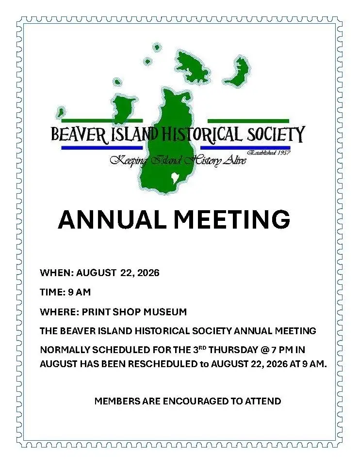 Announcement poster for an annual meeting, with a green map-shaped logo and black text.