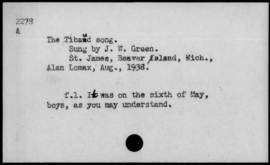 Photograph: The Tiband song, 1938-08.