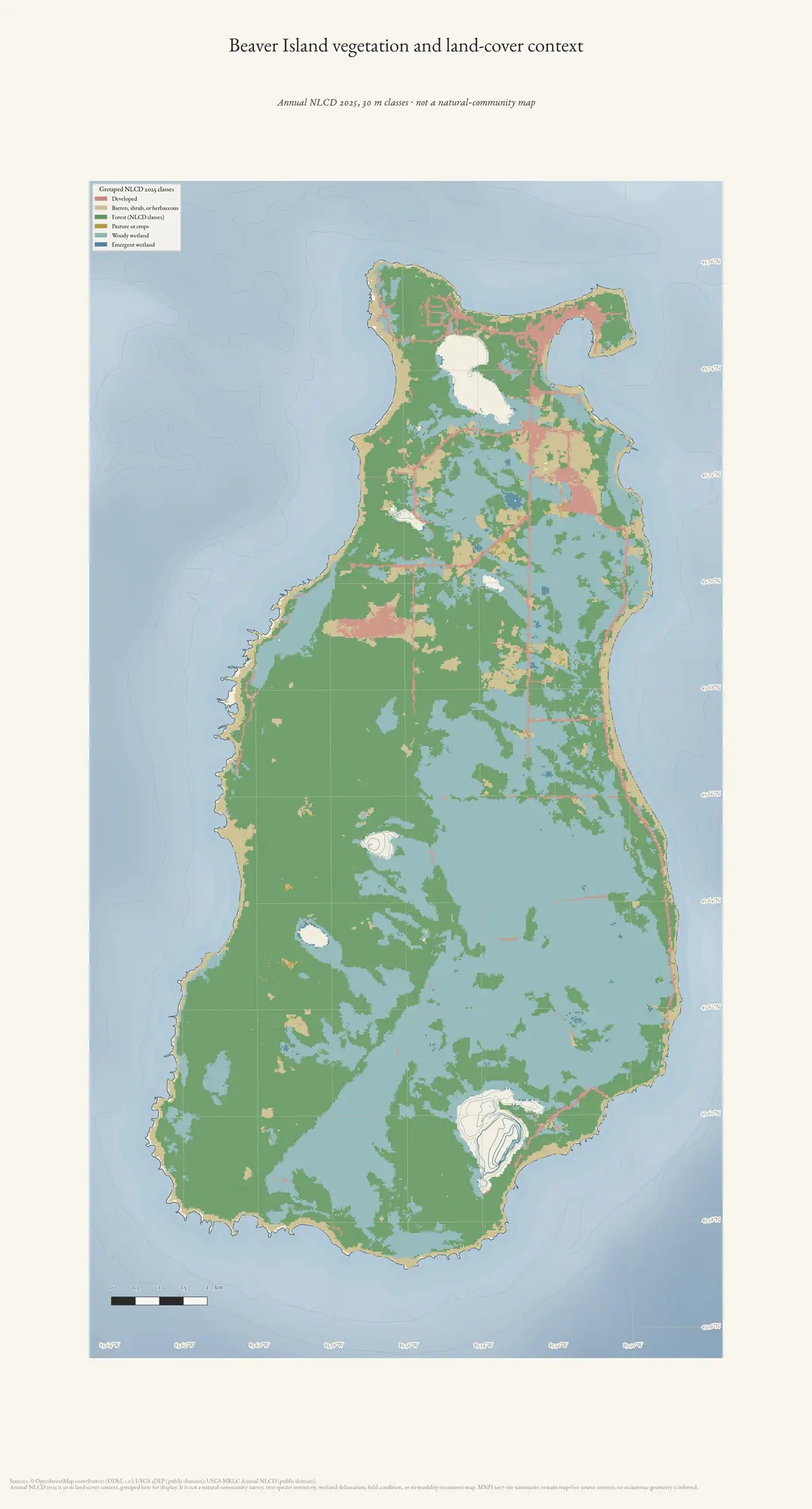Map: Beaver Island vegetation and land-cover context.