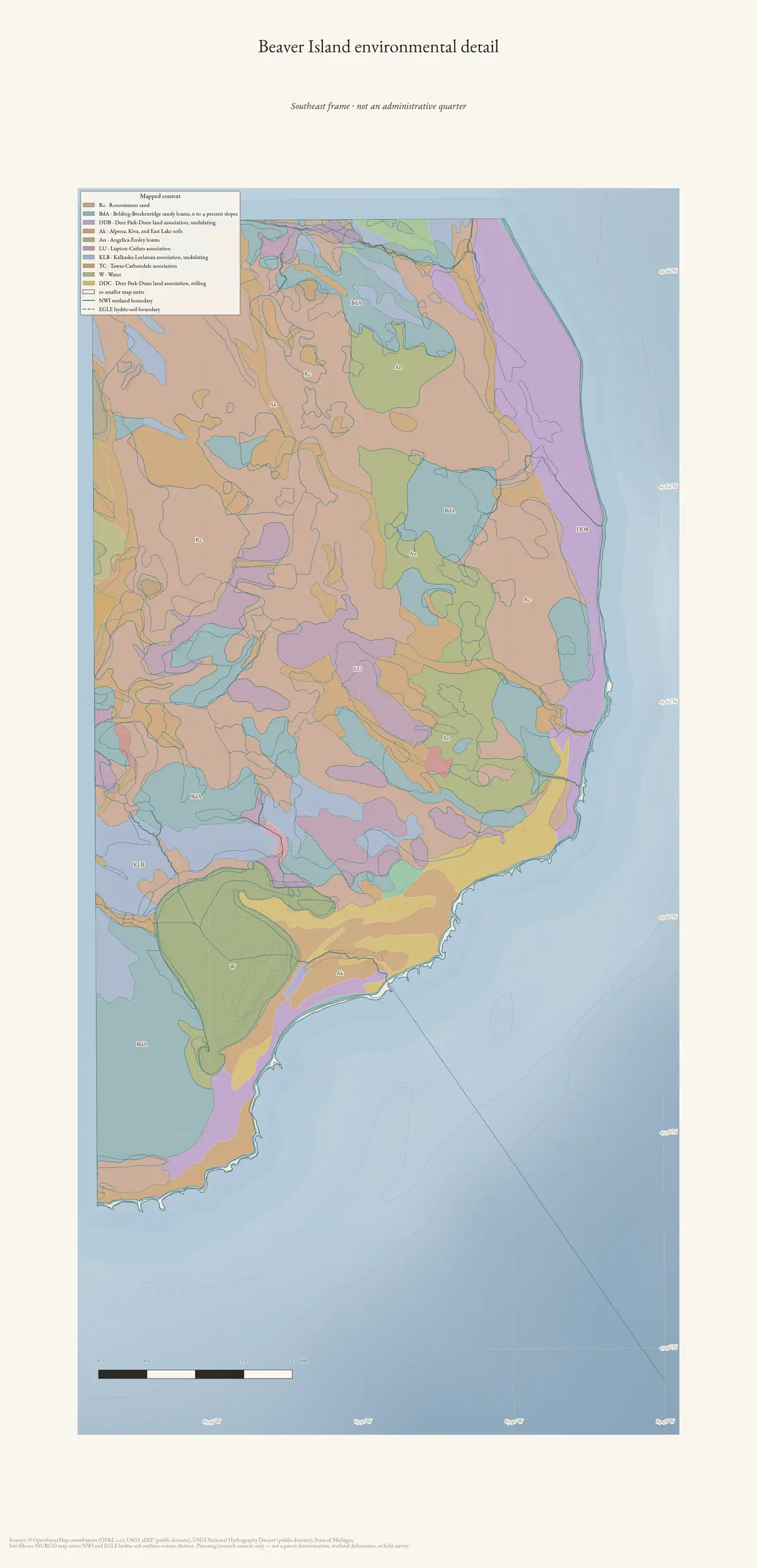 Map: Beaver Island environmental detail — Southeast.