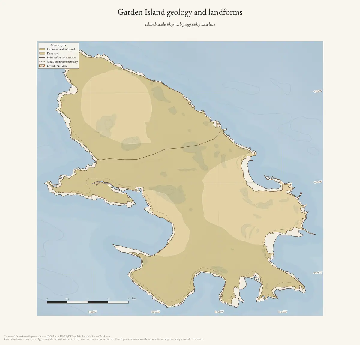 Map: Garden Island geology and landforms.