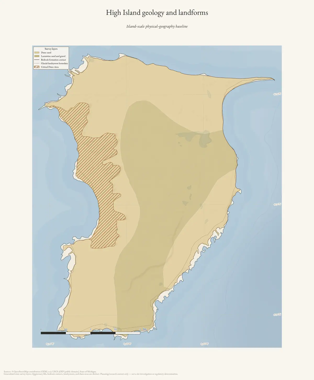 Map: High Island geology and landforms.