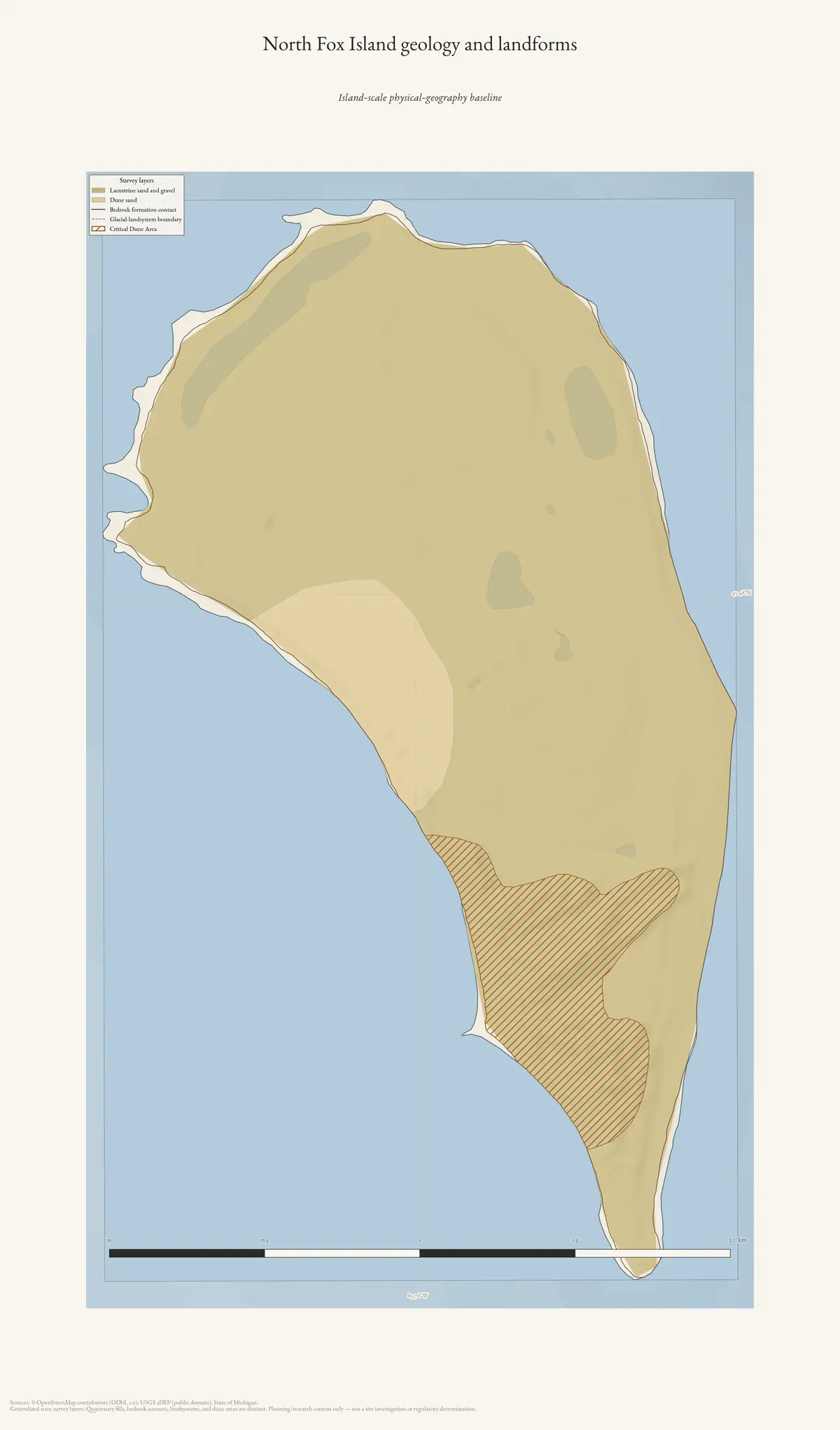 Map: North Fox Island geology and landforms.