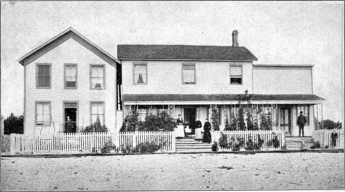 "The old Mormon Printing Office, now the Gibson House, at Saint James" — plate from A Child of the Sea (1905)