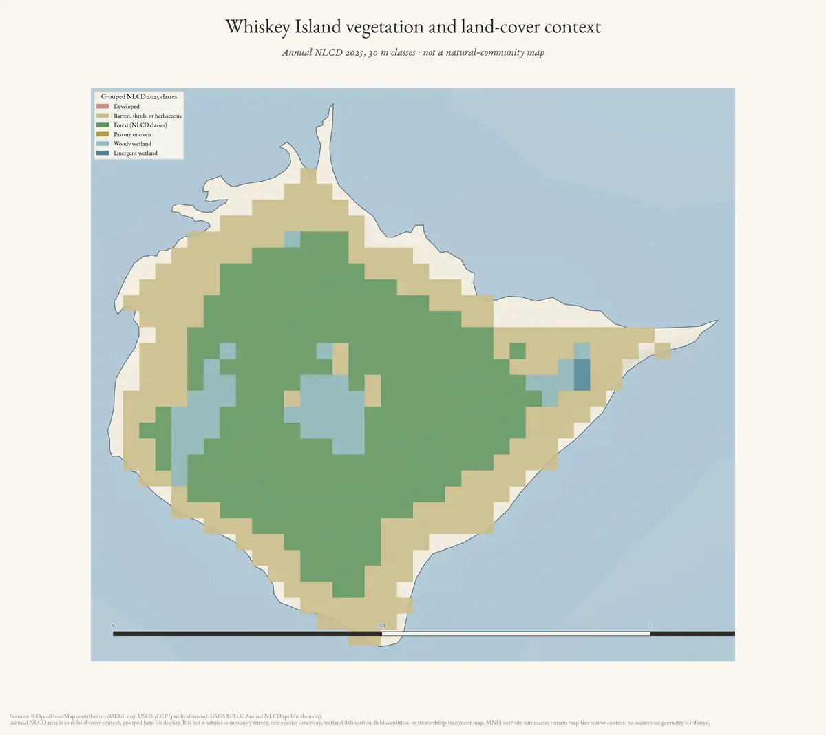 Map: Whiskey Island vegetation and land-cover context.